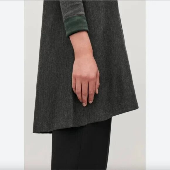 COS Gray/Emerald Green Double-Faced Merino Wool Cotton A-Line Knit Casual Dress - Picture 3 of 16